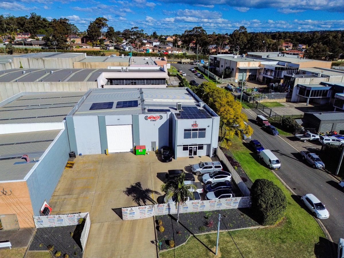 Infinity Tyres head office at 6 Bond Crescent, Wetherill Park, from above